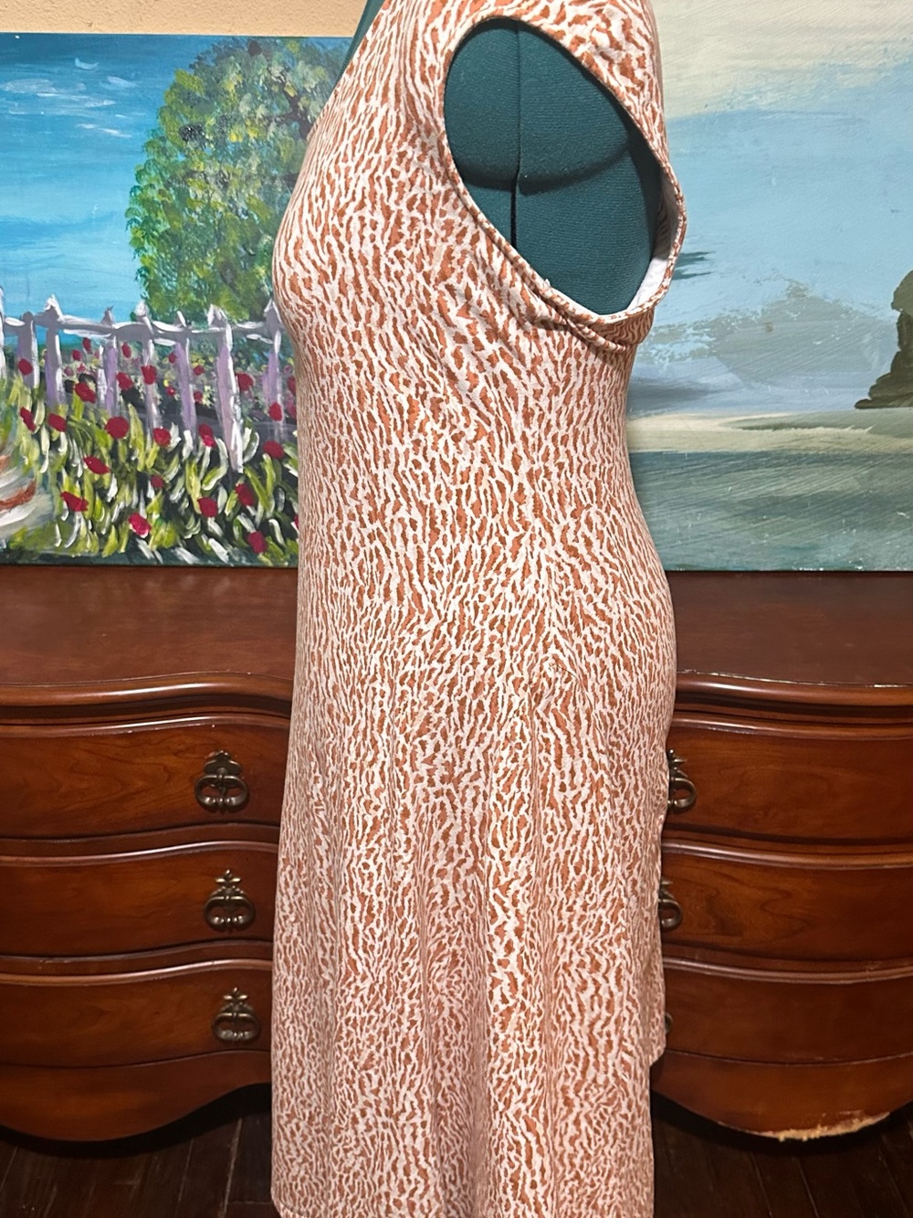 Old Navy Large Sleeveless Peach Print A-Line Midi Dress - Picture 6 of 12